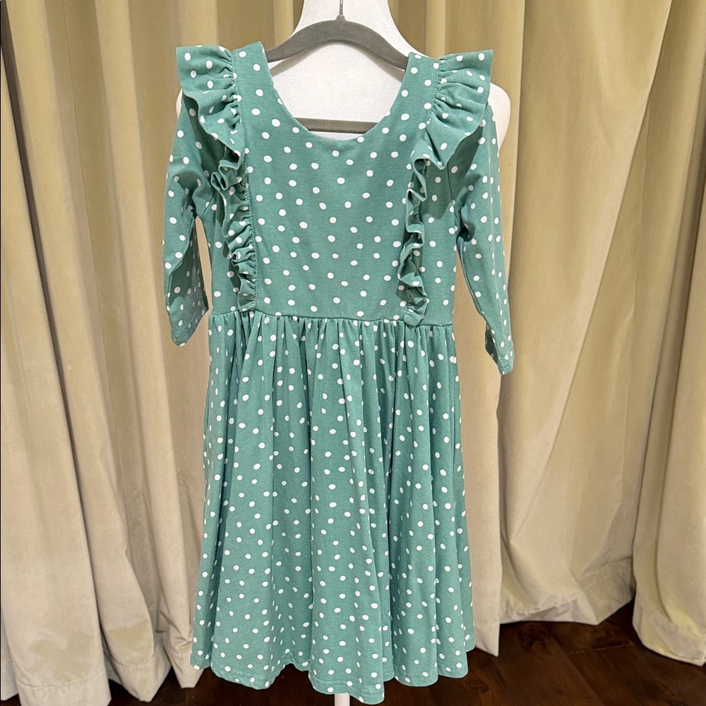 Ollie Jay - Girls Adelisa Ruffle Dress - Fern Dot - Size: 6Y
